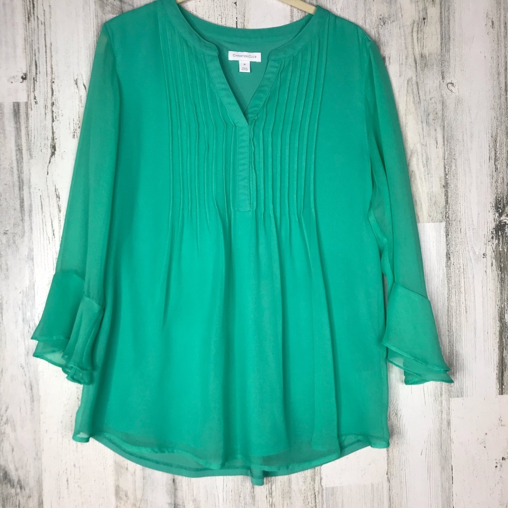Charter Club semi-sheer chiffon bell sleeve top